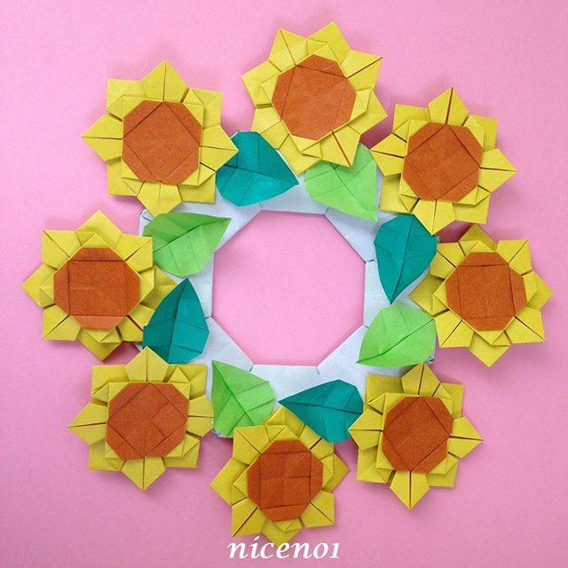 niceno1-origami on Instagram: “折り紙 ひまわりの花のリースです。  Origami Sunflower wreath  #折り紙#origami#おりがみ#niceno1#折り紙花#花#origamiflower#flower #origamisunflower#折り紙ひまわり#ひまわり#sunflower…” (83584)