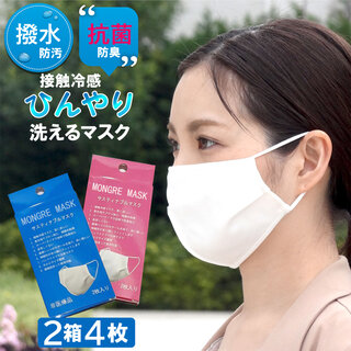 ひんやり マスク 接触冷感 4枚 抗菌 防汚 2層式 洗えるマスク (102183)